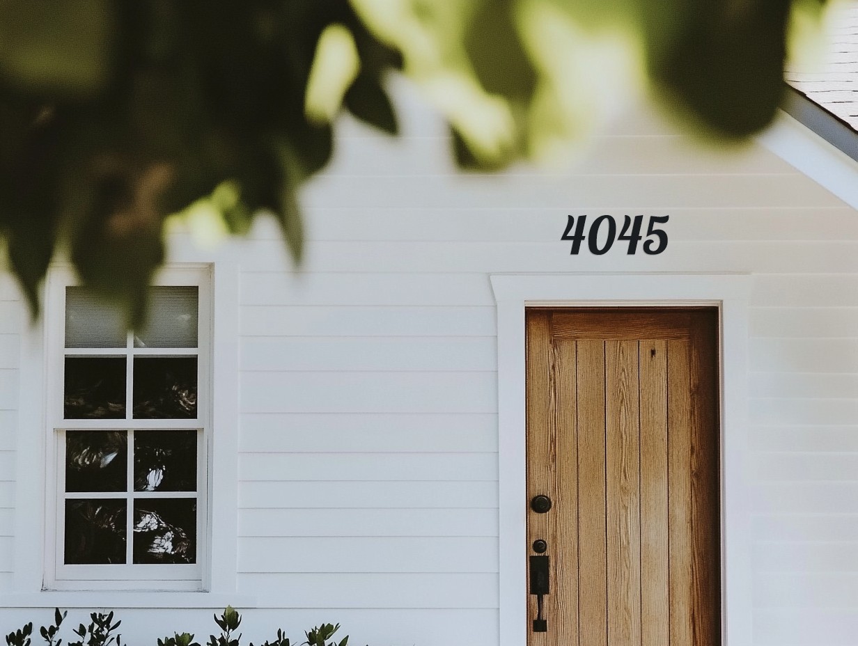 Numéro de maison au dessus de la porte d'entrée en métal avec un style moderne