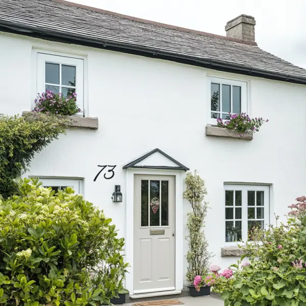 Numéro de maison 73 sur sa façade à côté de l'entrée en grande taille